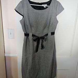 dressbarn Gray Midi Dress with Black Bow